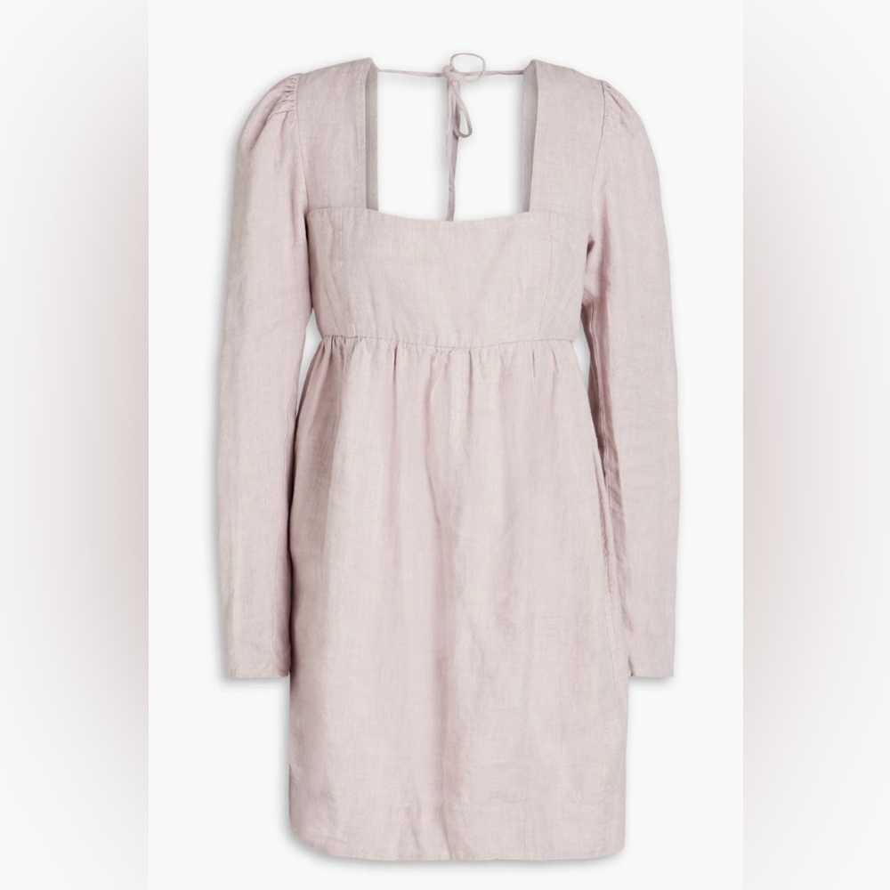 GANNI Gathered Hemp Mini Dress Square Neck Pink EU 32 US 0